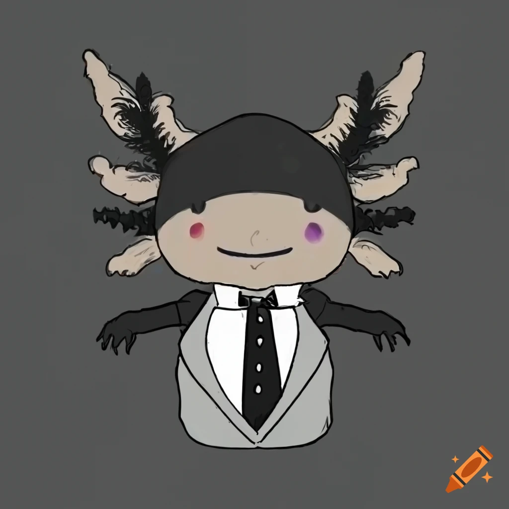 Elegant axolotl in a tuxedo, ideal for a custom avatar