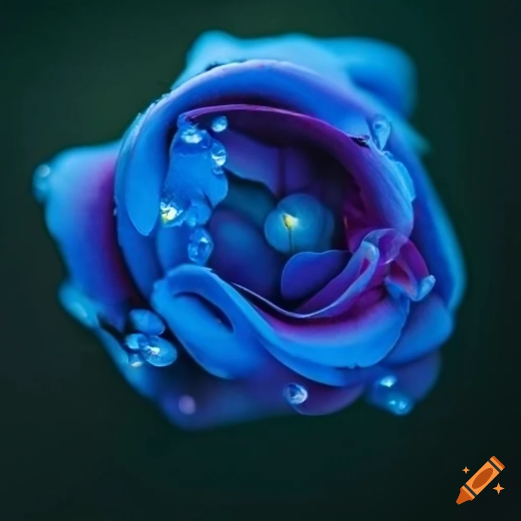 Flower with water droplet and black dots in blue and pink colors
