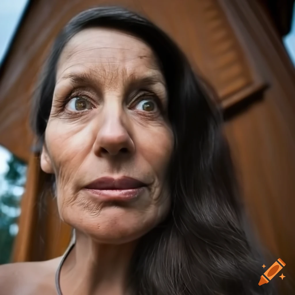 Portrait Of A Beautiful 53 Year Old Brunette Woman At A Lake House On