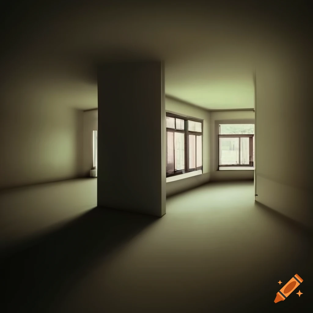 Surreal summer desolation inside a residential building with dreamlike colors