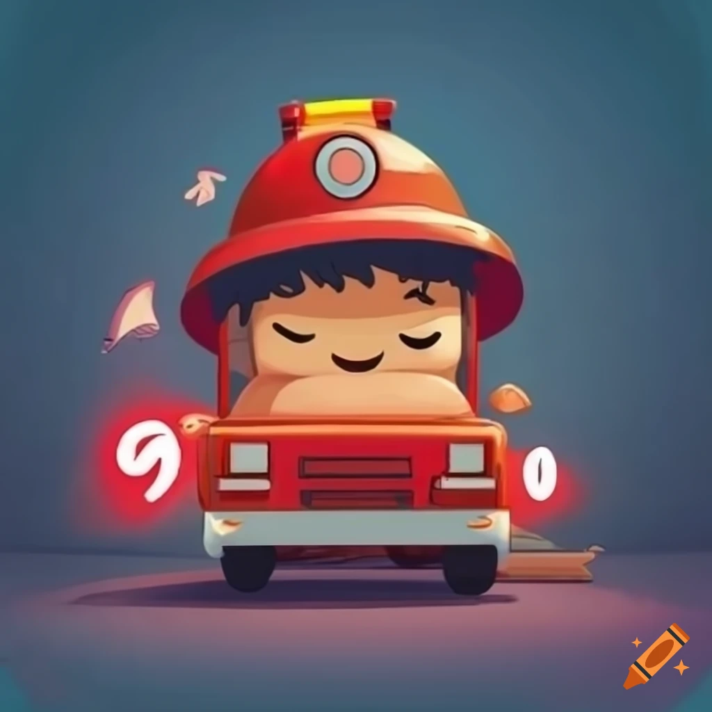 Sleeping cartoon firetruck in a bed with letter Zs above