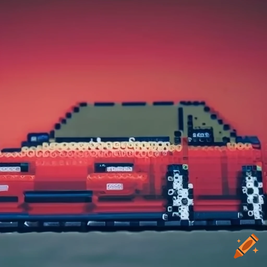 Red nissan 240sx made of perler beads on Craiyon