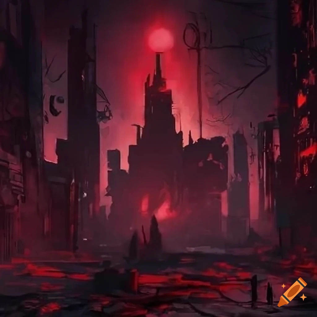 Celestial fallen angels in a post-apocalyptic cyberpunk crimson ruins ...