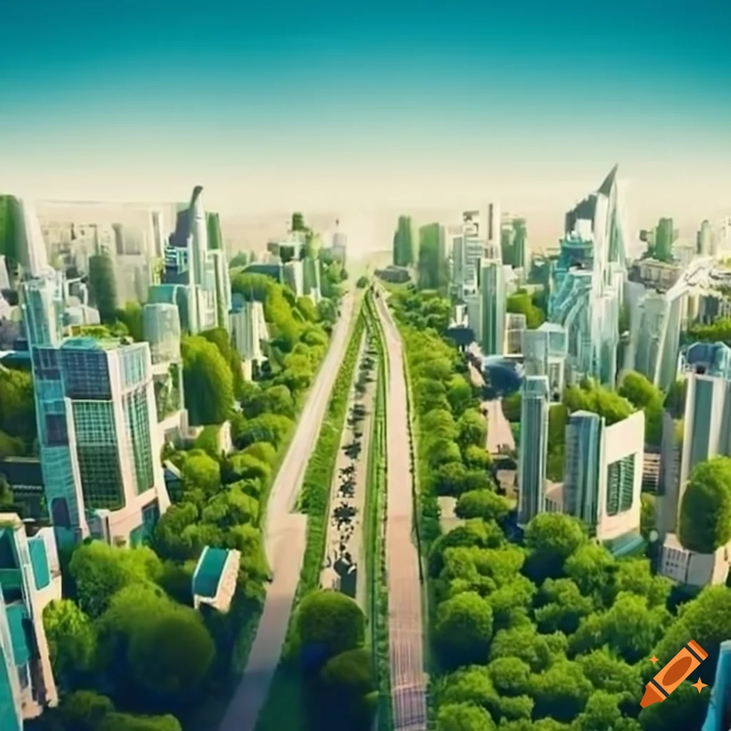 Green and sustainable town in 2050 on Craiyon