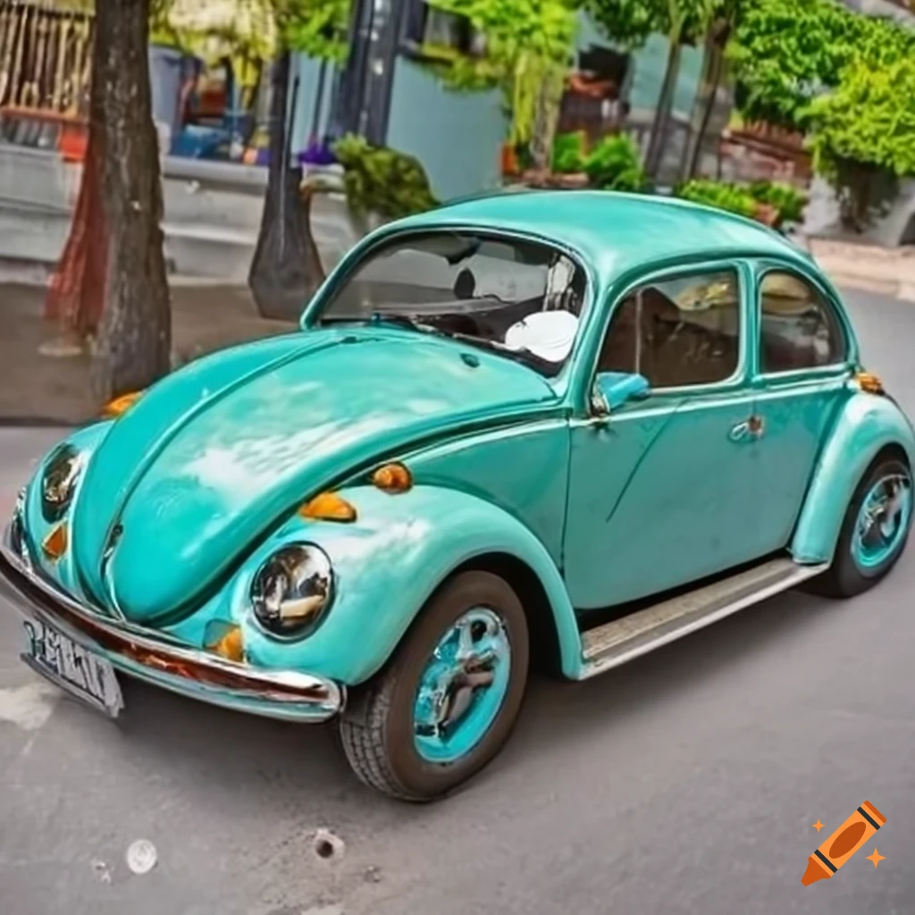 Caribbean green Beetle car with turquoise wheels