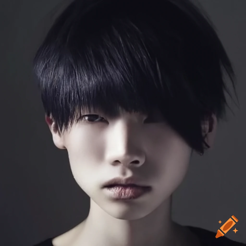 Lonely Japanese boy with trendy hairstyle