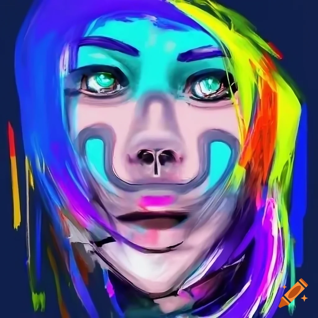 Woman's portrait in childlike graffiti art style with pastel colors