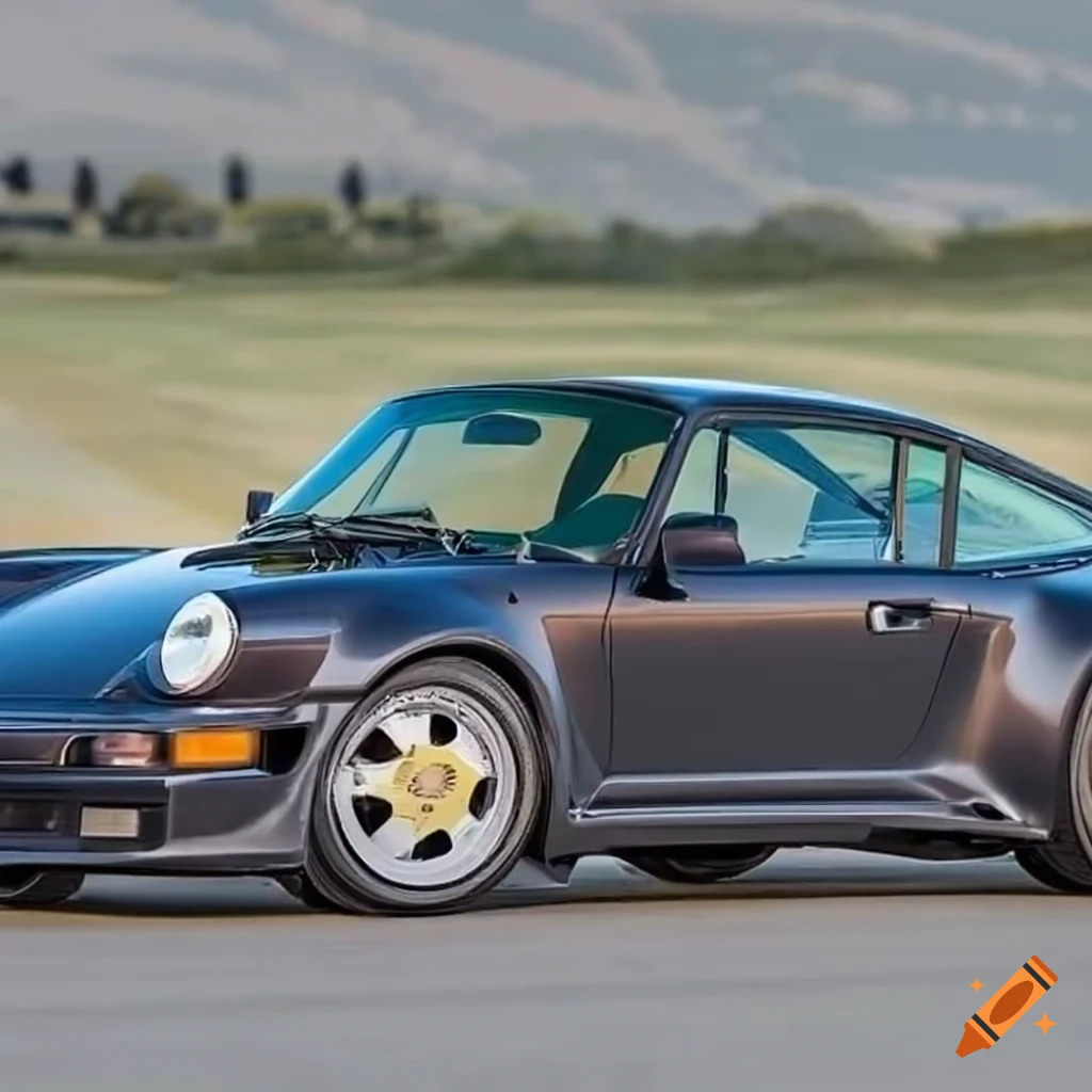 Dark blue 1987 Porsche 911 Carrera S widebody with whaletail wing spoiler
