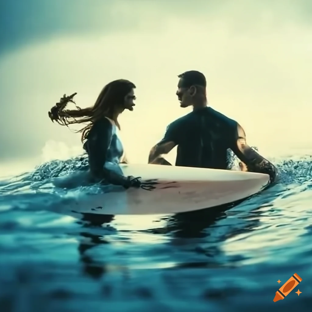 Surfer girl and marine corps guy meeting in the rain