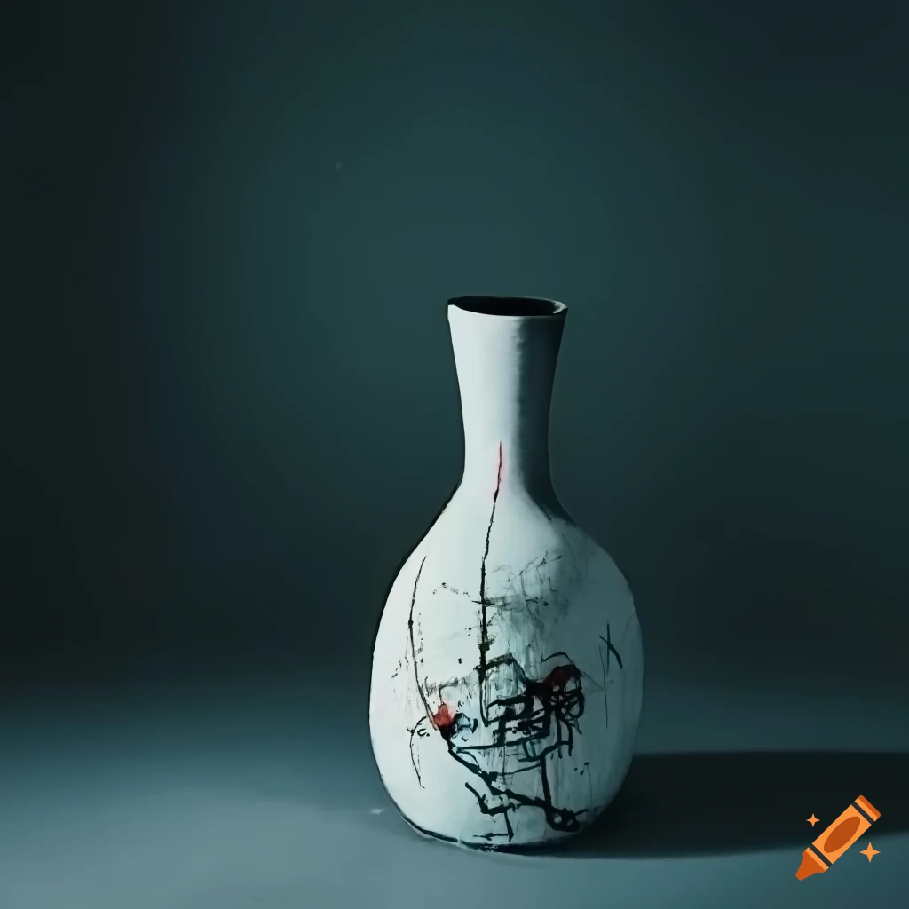 Minimalistic vase in traditional Japanese style with a touch of Basquiat inspiration