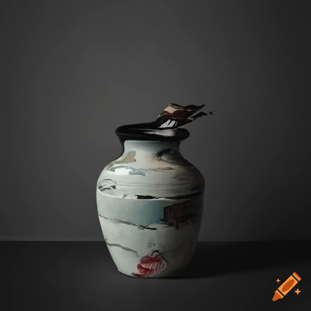 Minimalistic vase in traditional Japanese style with a touch of Basquiat inspiration
