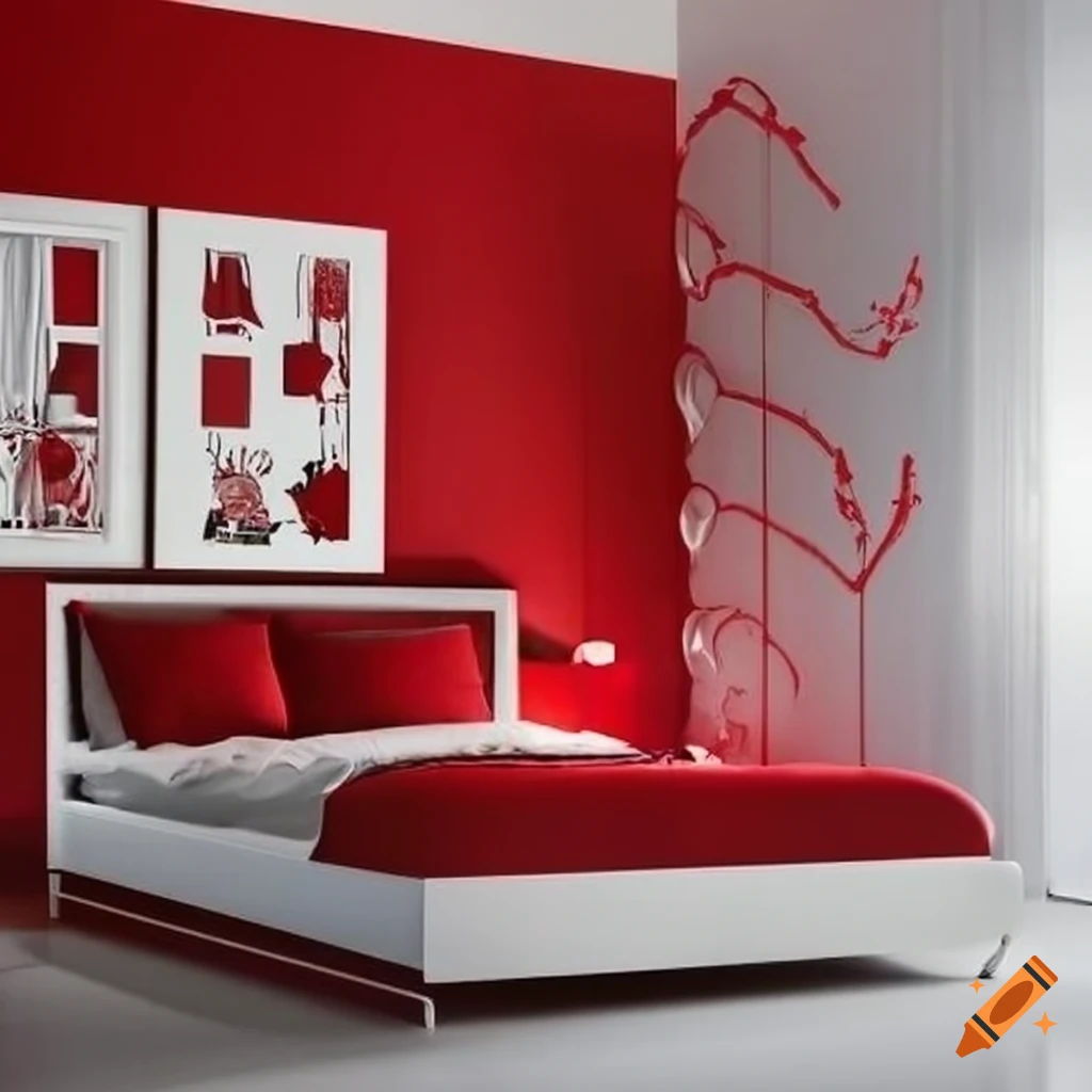 Contemporary white and red bedroom interior design on Craiyon