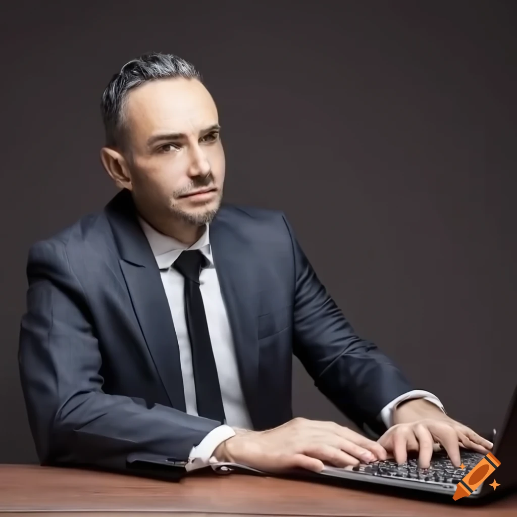 Focused spanish male lawyer in business suit at office desk on Craiyon
