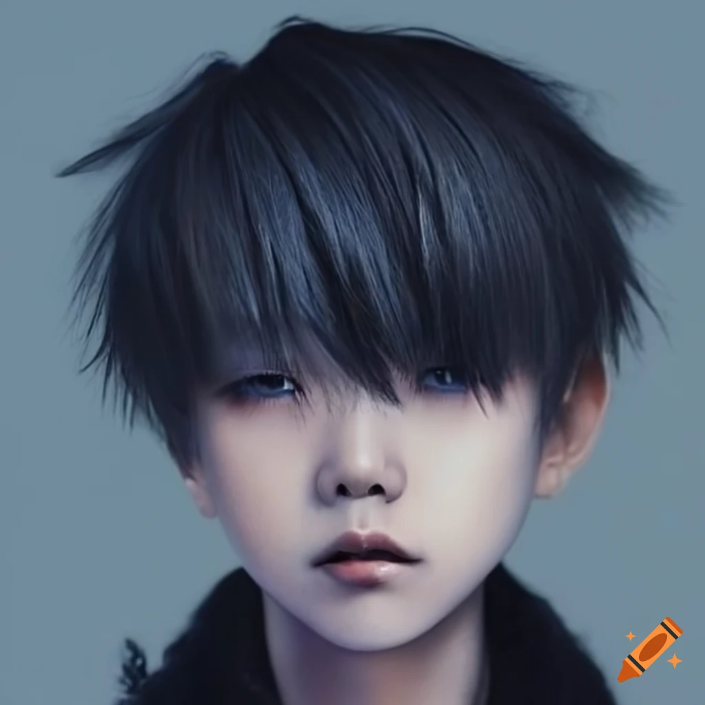 Lonely Japanese boy with trendy hairstyle showing sadness