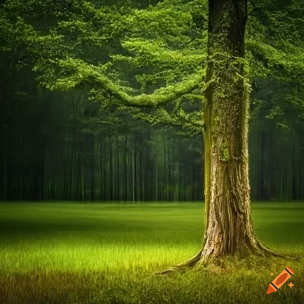 Tree in a rainy field