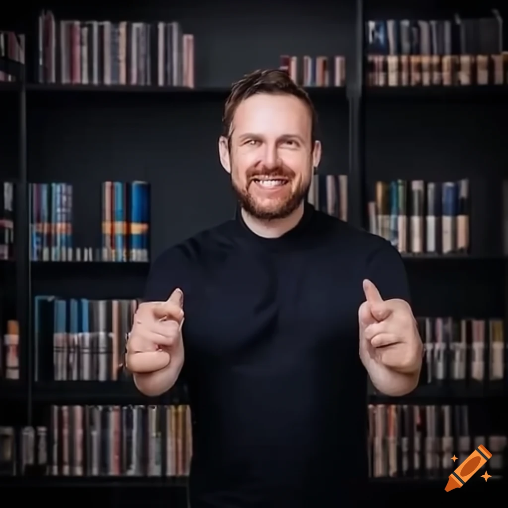 Happy man finding a library