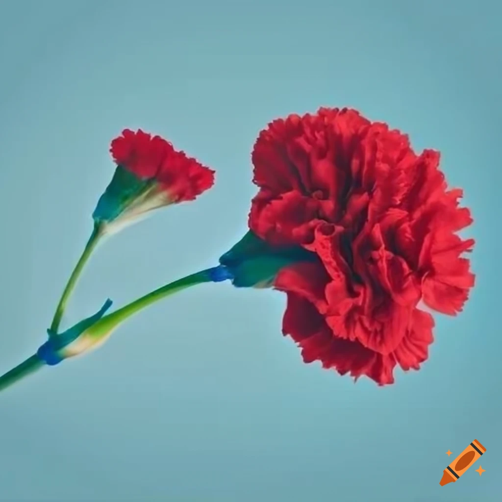Red carnations on a pastel blue background