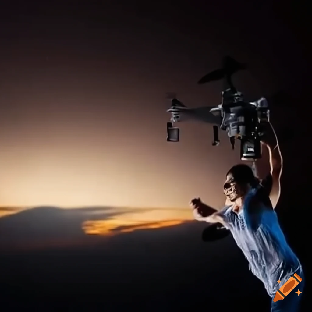 Man flying a drone with 'Drone Academy' in Devanagari script