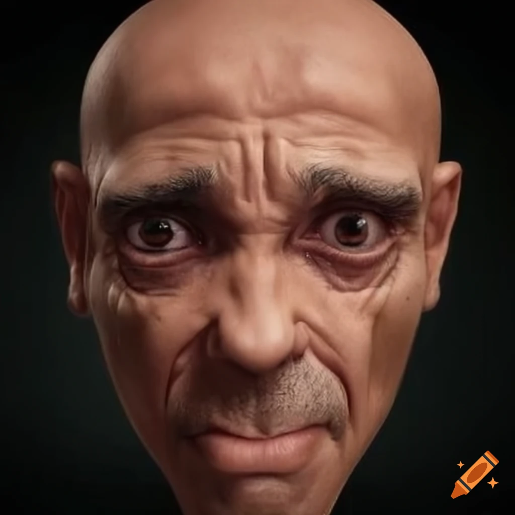 Male faces with big eyes and confused smile
