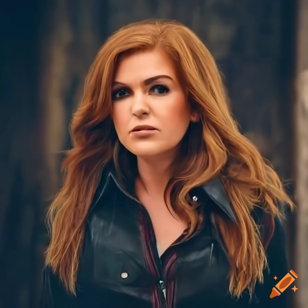 Close-up of a young woman in a stylish country-plaid shirt and leather ...