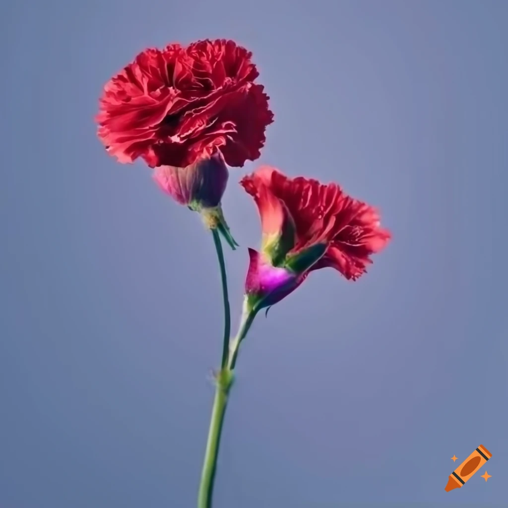 Red carnations on a pastel blue background