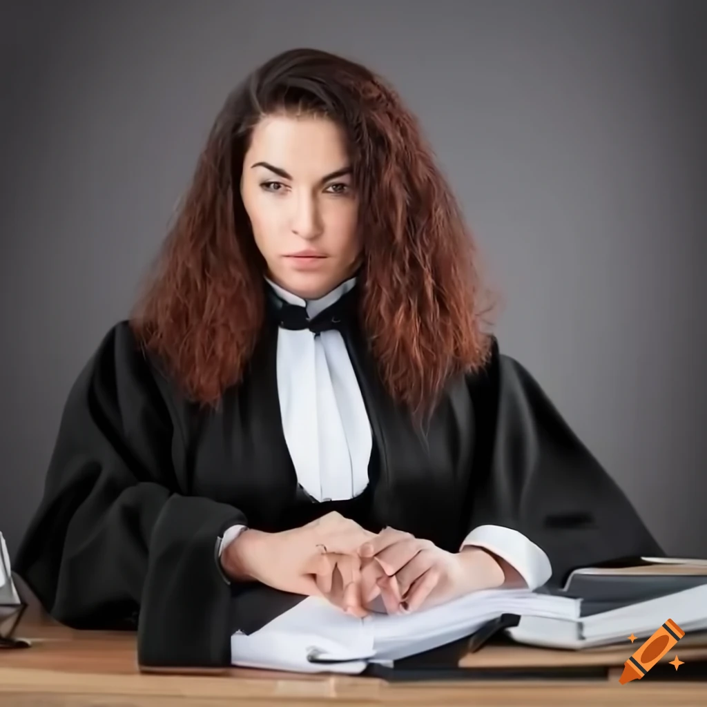 Adult female spanish lawyer in a business suit at her office desk on