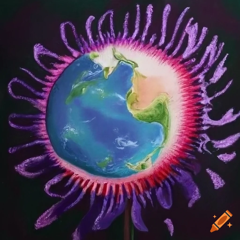 Purple mathematical passiflora fasciation above Earth in oil pastel