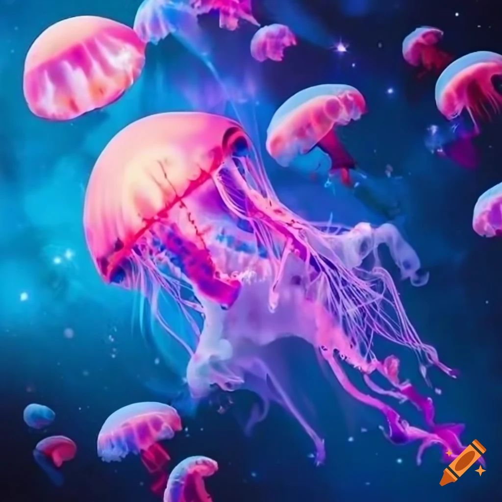 Space jellyfish in aurora lunar colors