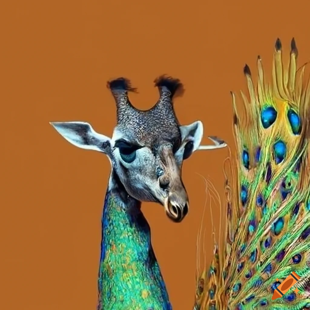 Giraffe and peacock hybrid creature