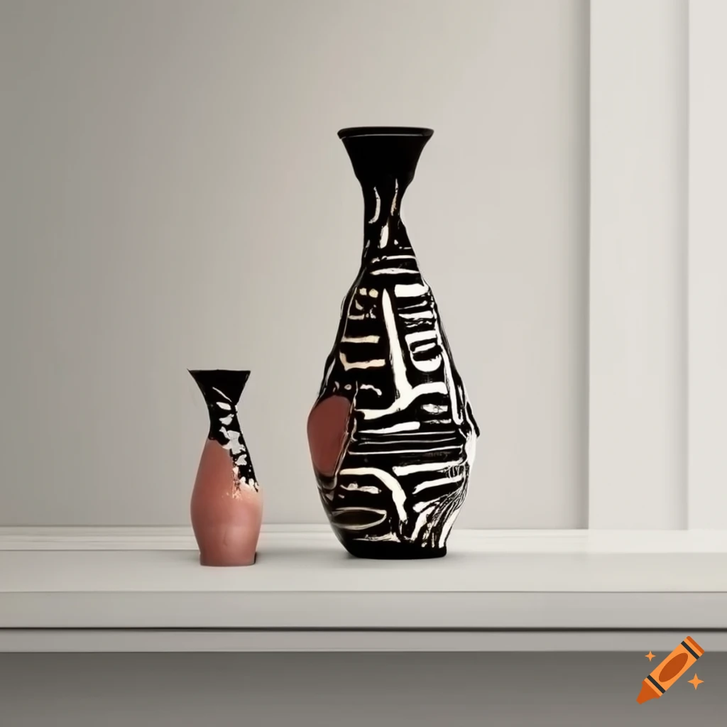 Abstract Japanese vase with Basquiat-inspired geometric patterns