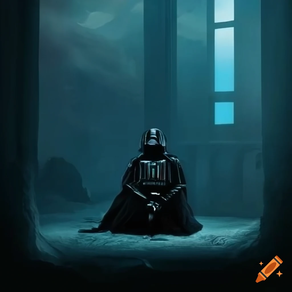 Darth Vader's ominous bedroom with volcanic landscape view