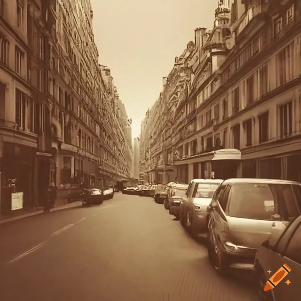 Aerial view of a Parisian boulevard with a sad tone in sepia