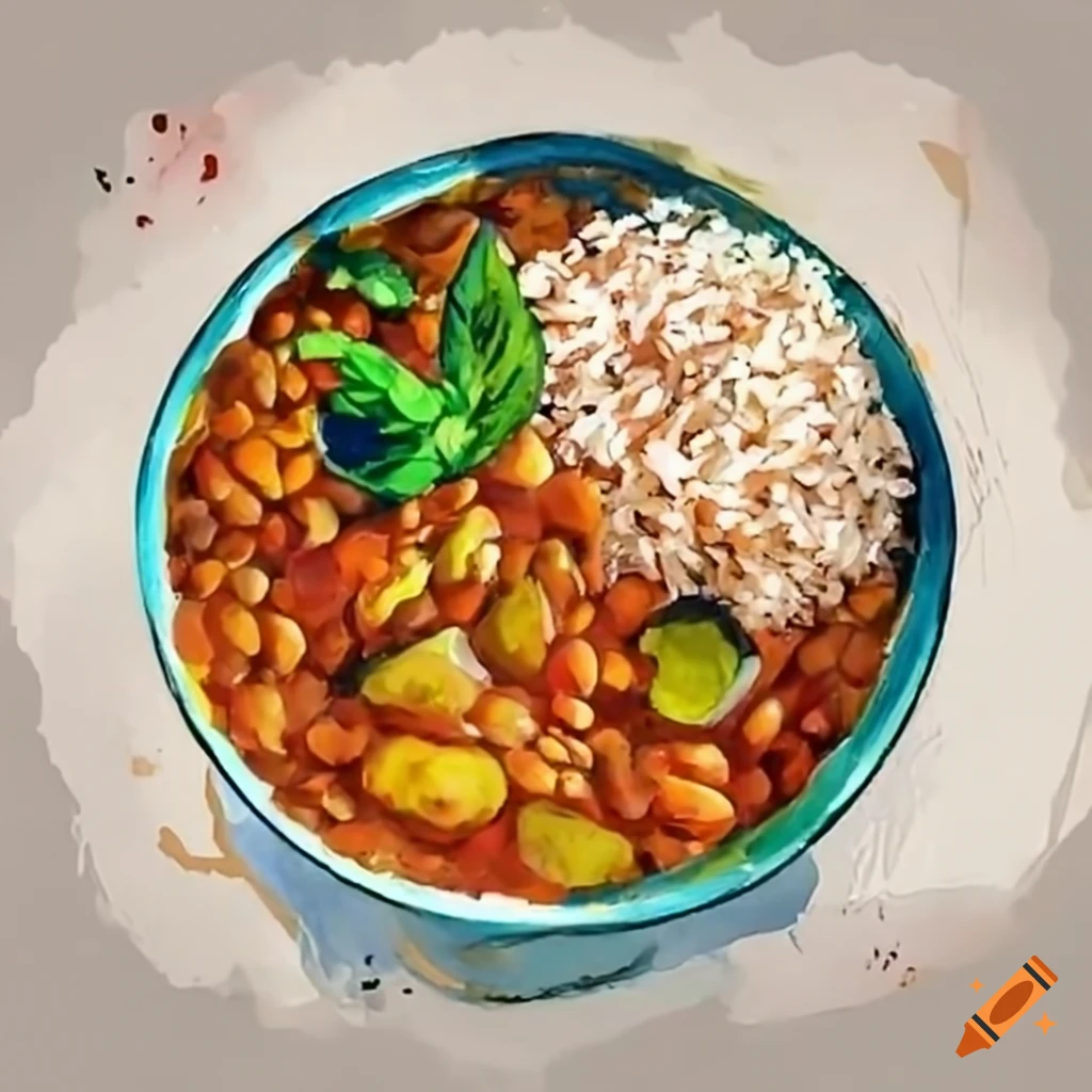 Red lentil dhal with spiced potatoes and coconut rice dish