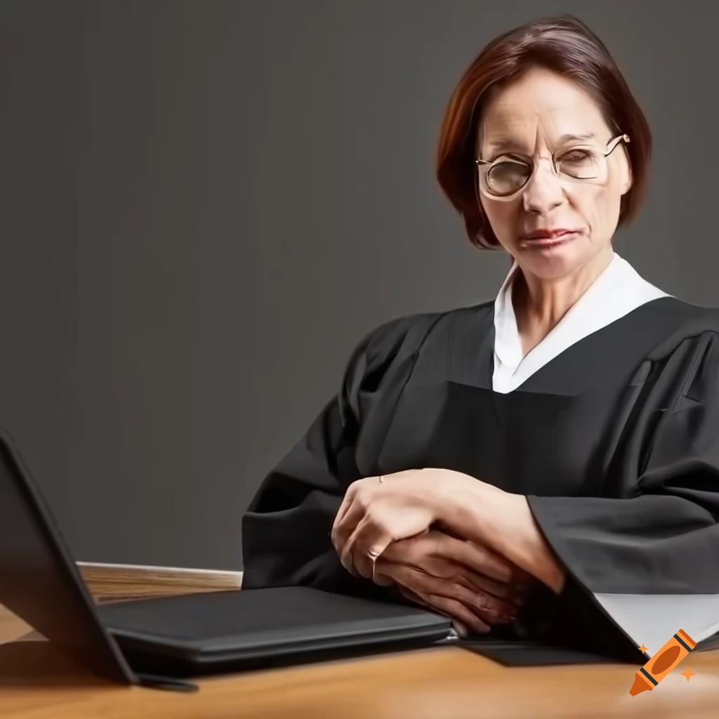 Spanish female lawyer in formal business attire at office desk on Craiyon