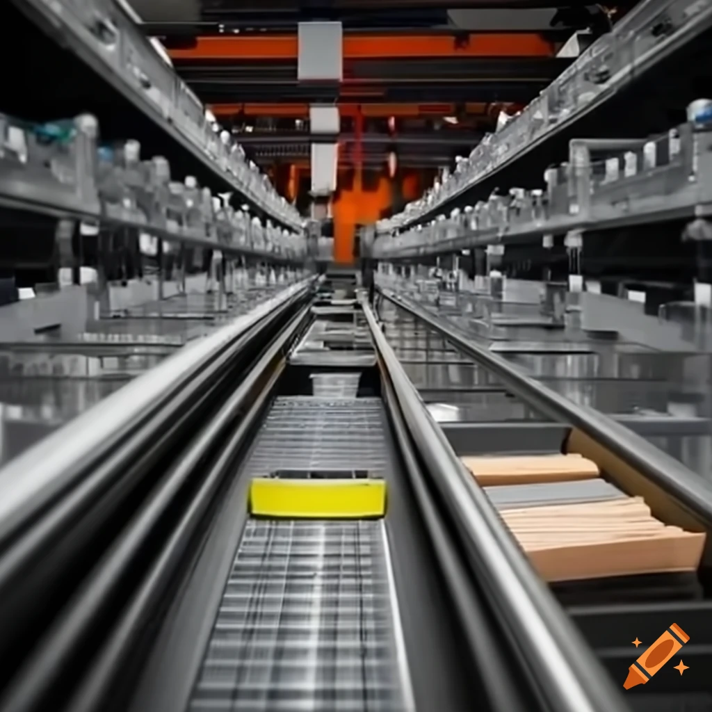 Conveyor system with sorter and singulator at amazon facility on Craiyon