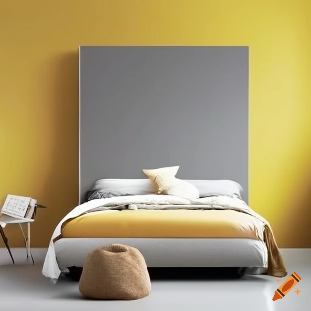 Bedroom with grey, brown, and yellow walls on Craiyon