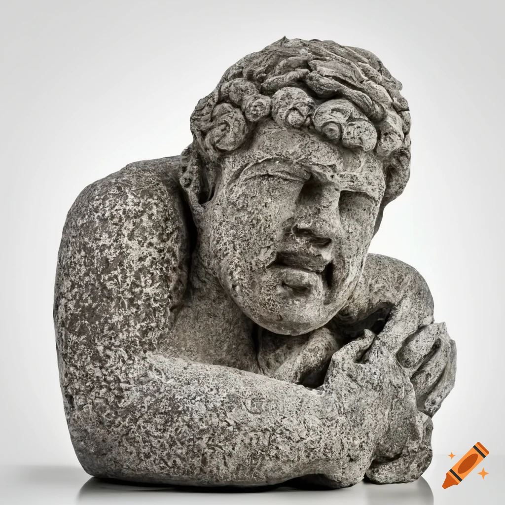 Imposing stone statue against a white background on Craiyon