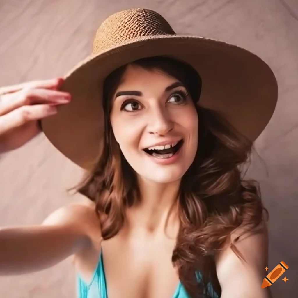 Woman in her thirties with brown hair, hat, and sundress in Italy