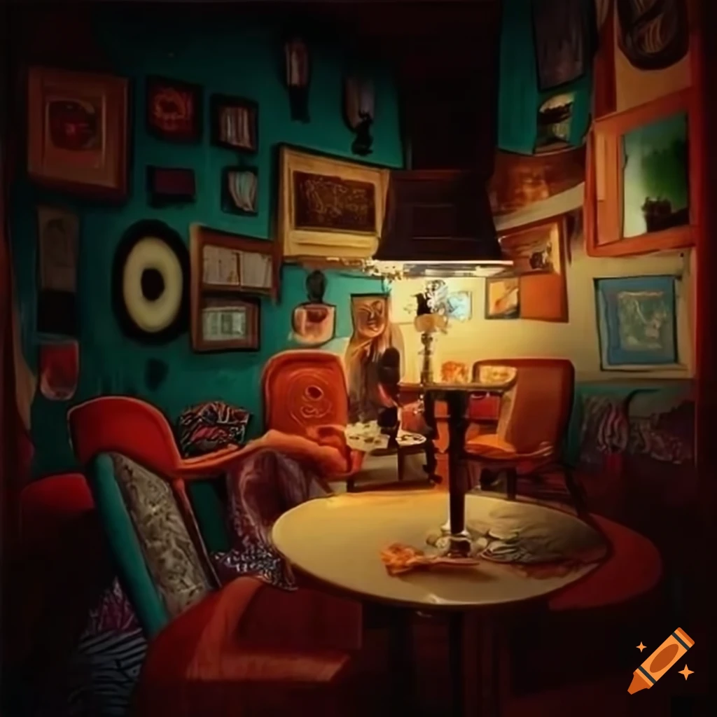Crowded blah blah café in a surrealist style on Craiyon