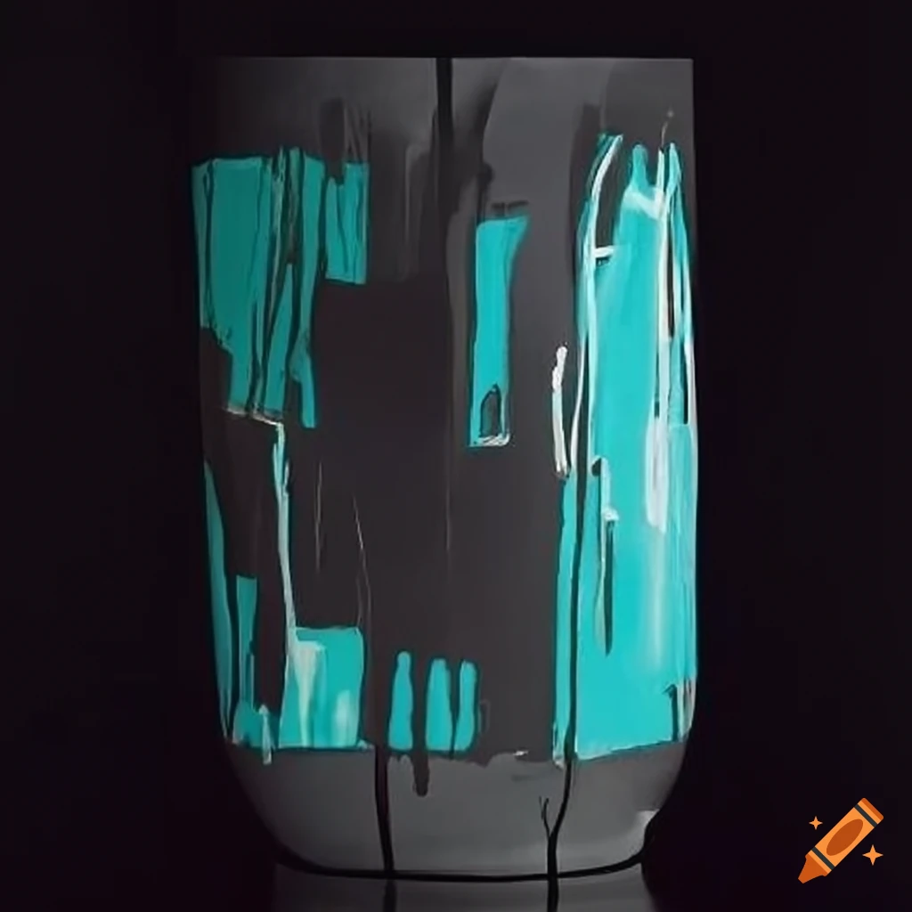 Abstract art vase with Basquiat and Japanese design influence in black, grey, and turquoise