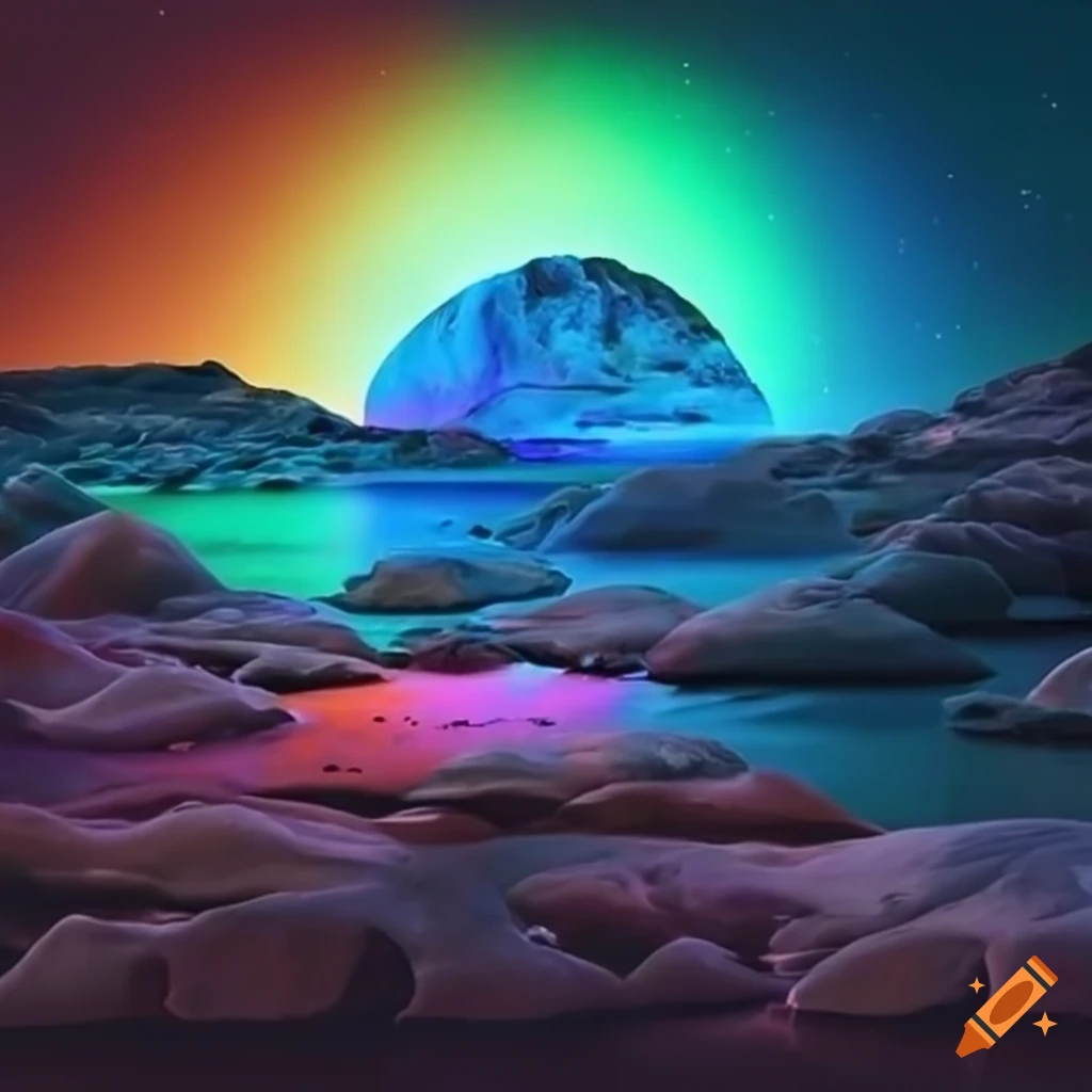 Colorful moon landscape with flashing lights on Craiyon