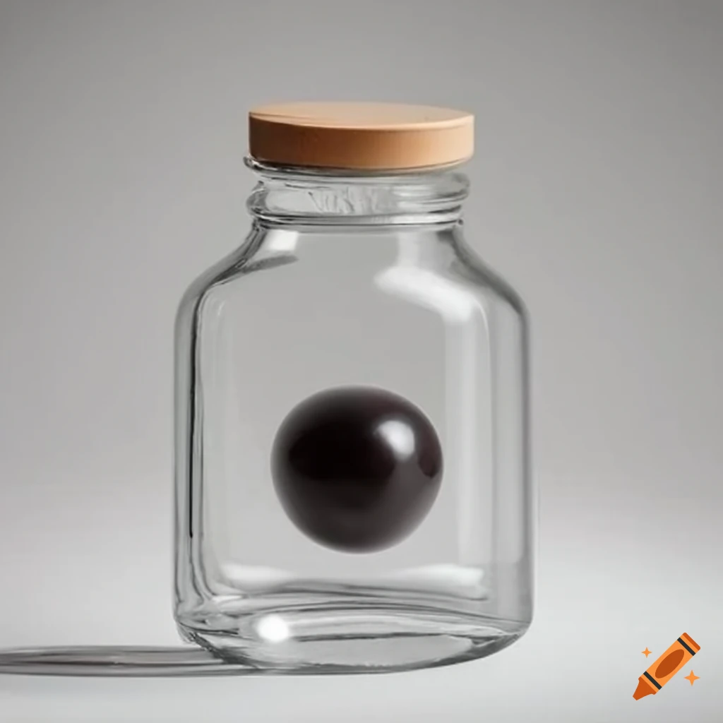 frasco cilíndrico de cristal con una perla negra en su interior