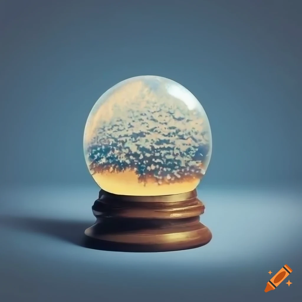 Heavy snowstorm inside vintage wooden snow globe with golden plate on ...