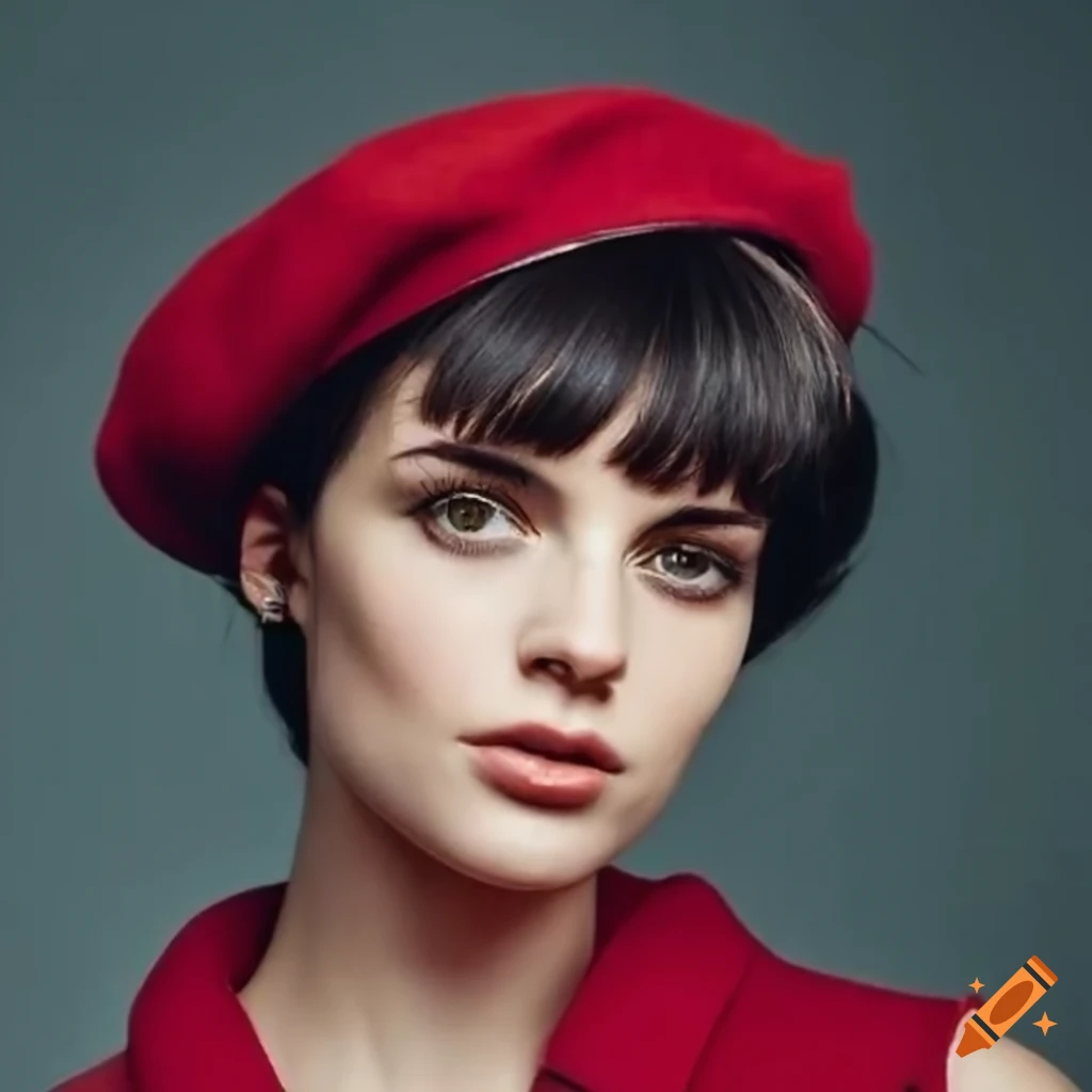 Young French woman with brunette pixie cut wearing a beret