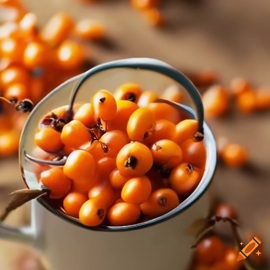 Seabuckthorn berries in a cup