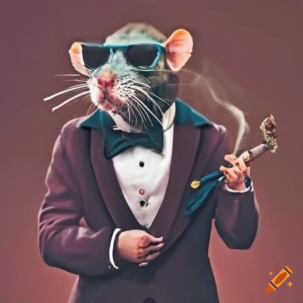 Cool rat in shades smoking a cigar in a tuxedo on Craiyon