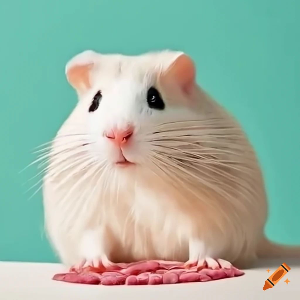 Una cobaya comiendo cereales dentro de una casa blanca