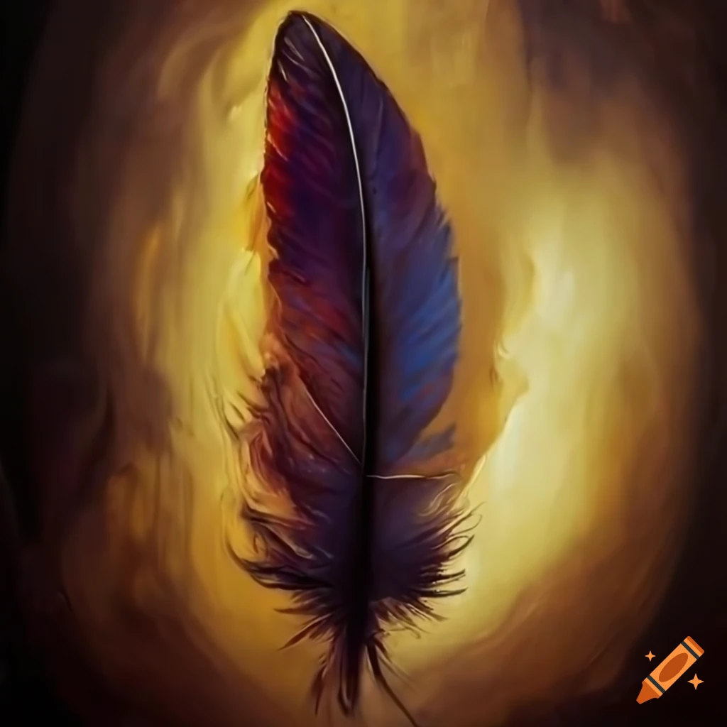 Abstract oil painting of haunted feathers in an unknown land with emotive composition and lighting