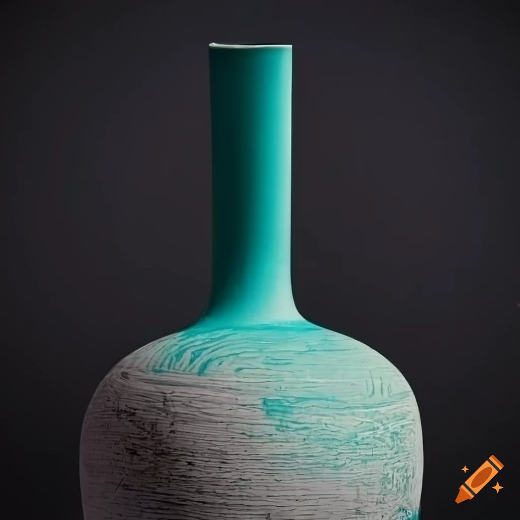 Abstract art vase with Basquiat and Japanese design influence in black, grey, and turquoise