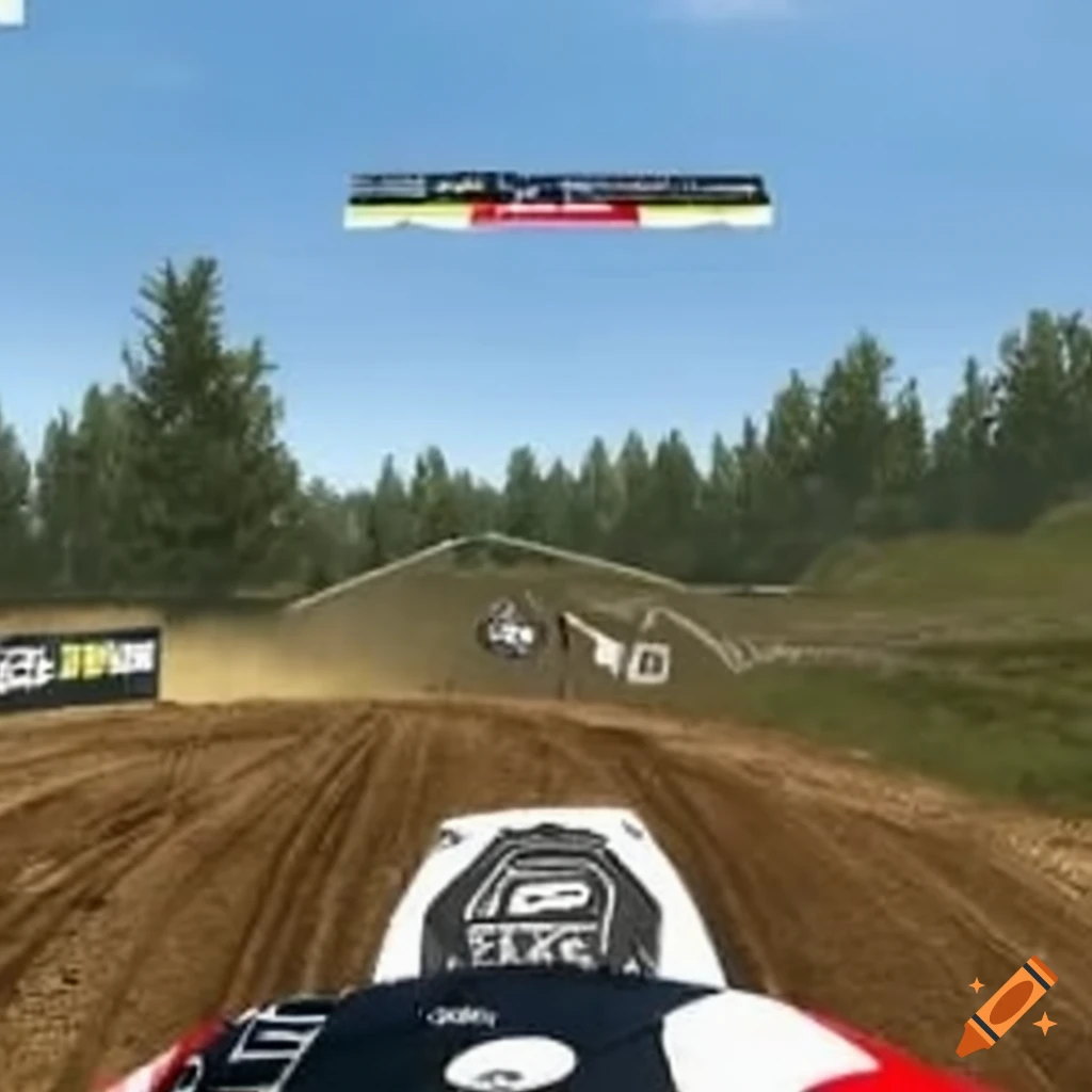 First person view of a motocross game with Playstation 2 graphics